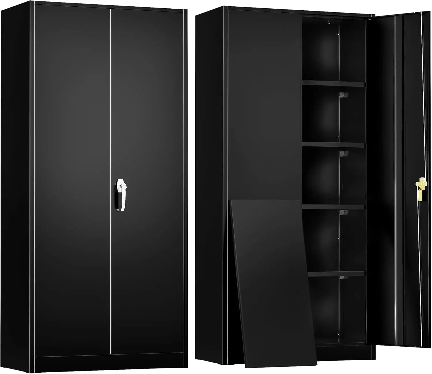 72” Black Garage Steel Locking Cabinet with Doors and 4 Adjustable Shelves, Tall Lockable File &Tool Cabinet for Home Office