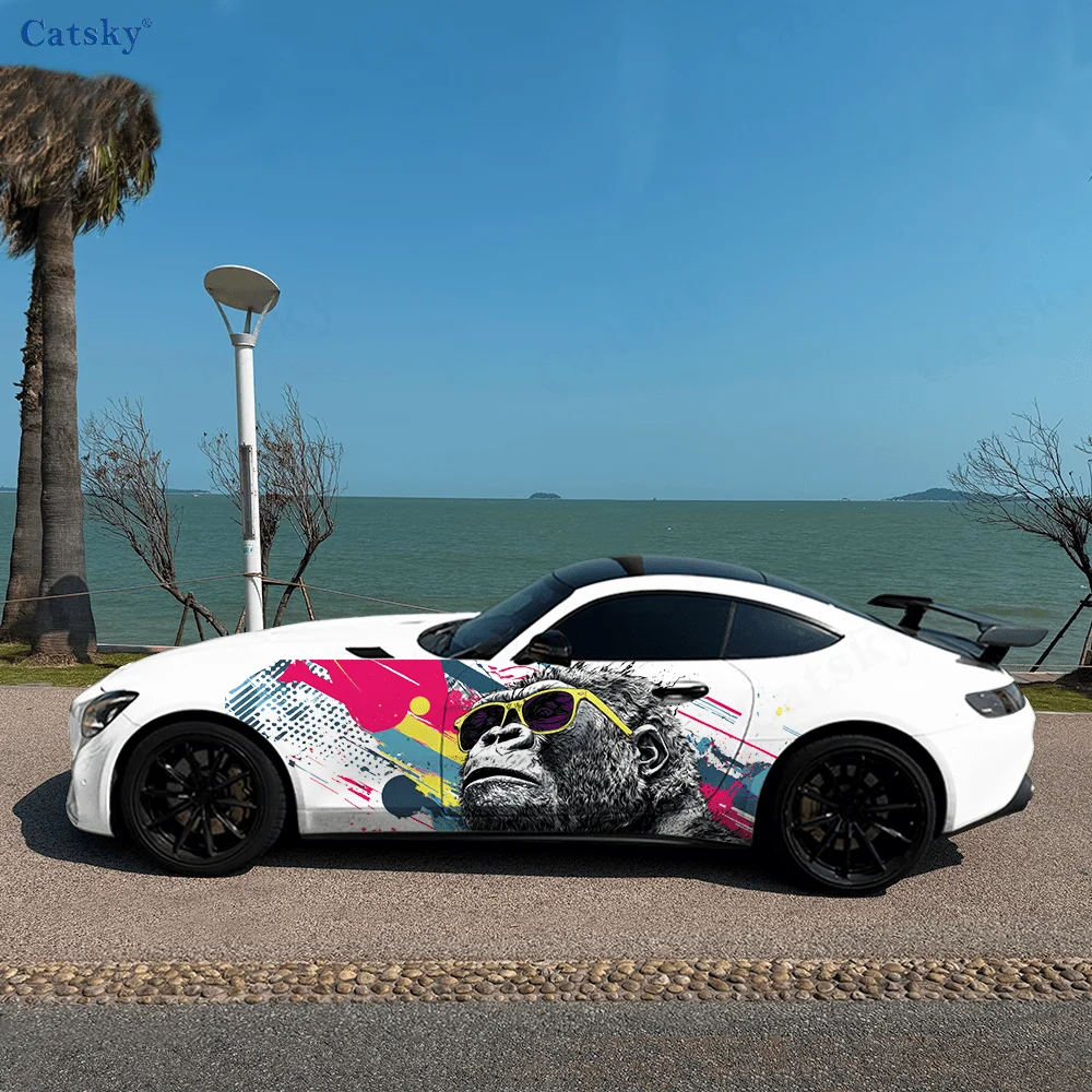 

Красочная обезьяна, брызги, боковая наклейка для автомобиля, водонепроницаемая, устойчивая к царапинам наклейка из ПВХ, защита автомобиля, автоаксессуары в подарок