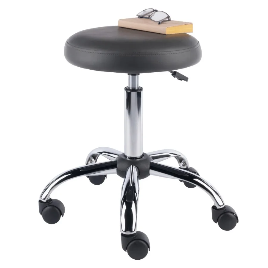 Adjustable Cushion Seat Swivel Stool Charcoal and Chrome Commercial Grade Office Furniture