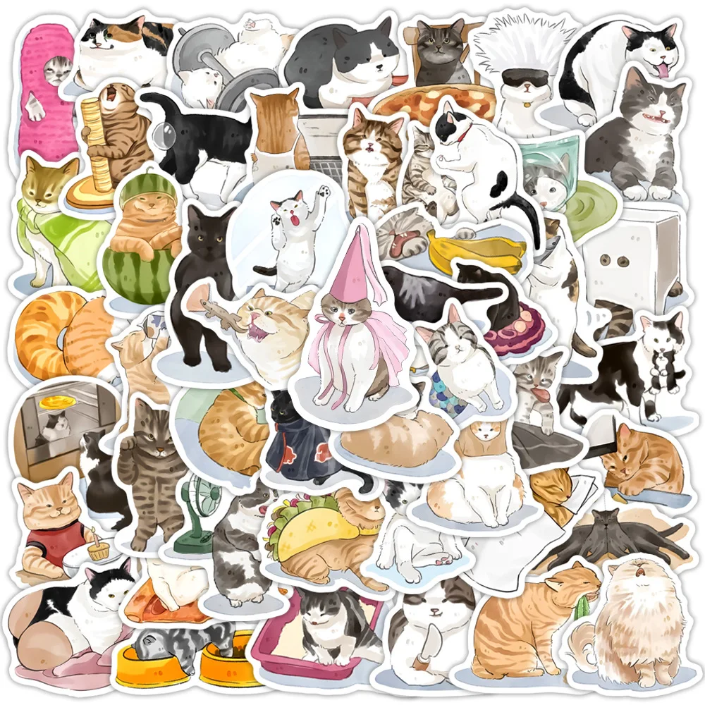 50PCS Cartoon Cute Ink Cat Graffiti Waterproof Stickers Creative Trendy Fridge Skateboard Mug Guitar Helmet  Decoration Stickers