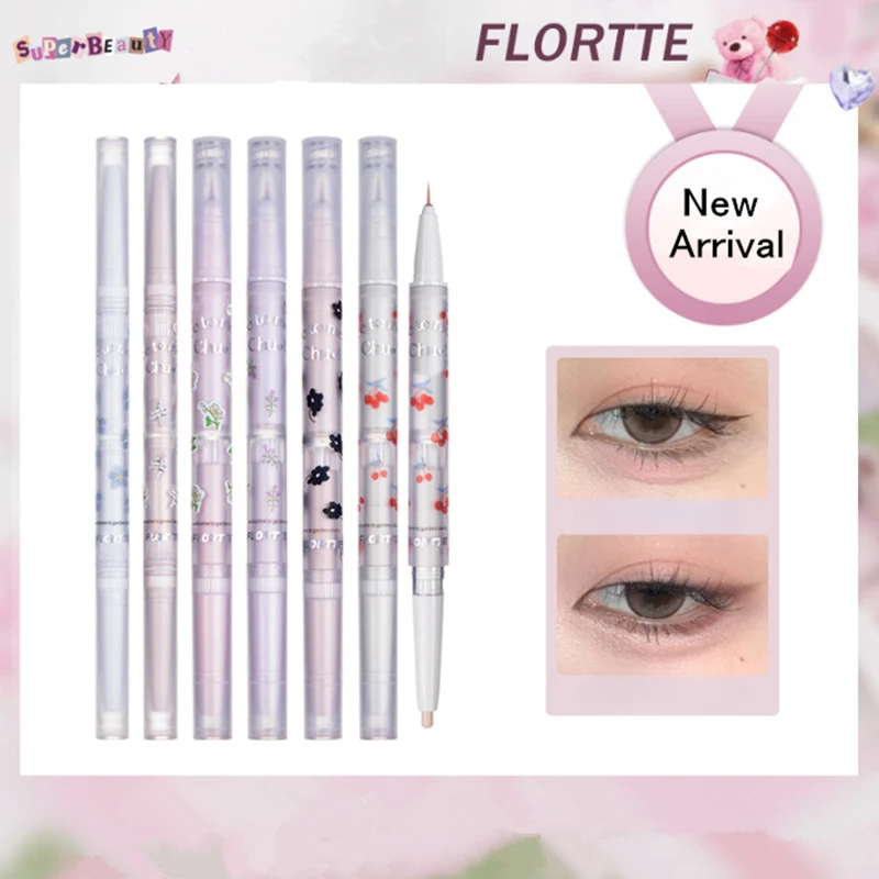 FLORTTE Double Head Eyeshadow Eyeliner Silkworm Stick Matte Pearl Glitter Eye Shadow Liner Pencil Highlighter Pen Eyes Makeup