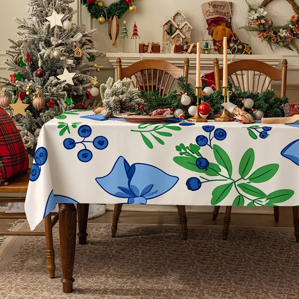 Navy White Floral Leaves Table Cloth Waterproof Tablecloth Spill Proof Table Cloth, Wipe Clean Table Cloth for Dining Camping