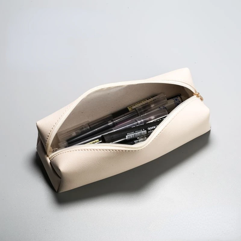 Large Capacity PU Leather Pencil Bag Cute Pen Case Stationery Holder Storage Box Zipper Pencil Pouch Student School Supplies
