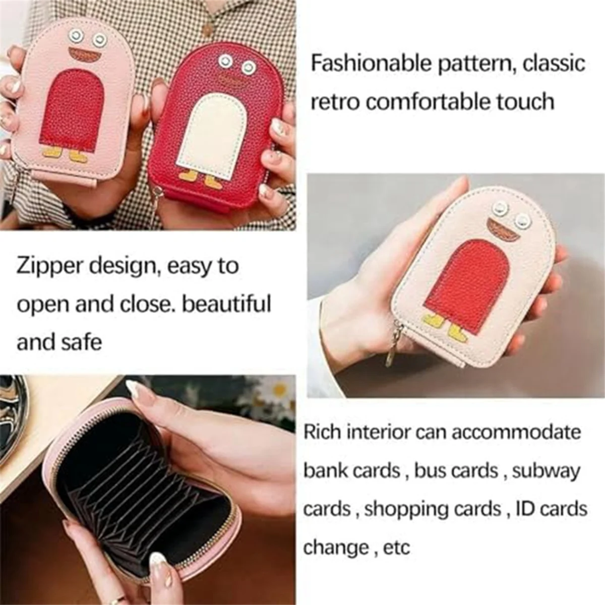 حامل بطاقات الائتمان ABQR Cute Penguins PU، محفظة Penguins اللطيفة، حامل بطاقات الائتمان النسائية مع 11 فتحة للبطاقات باللون الرمادي