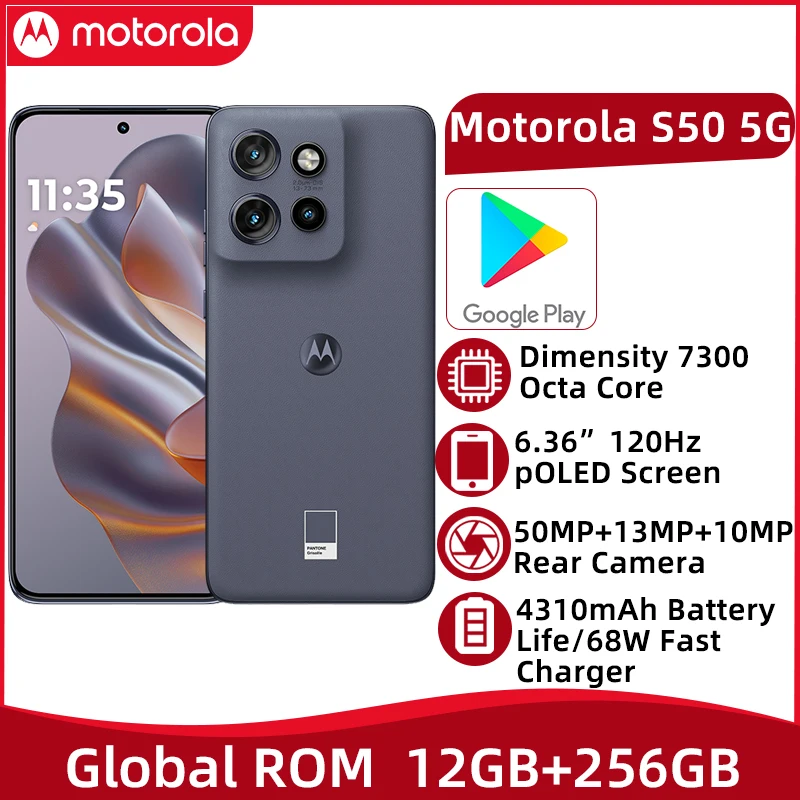 Global ROM Motorola S50 5G NFC Dimensity 7300 Octa Core 6.7'' 120Hz pOLED Display 50MP Camera 4310 mAh Battery 68W Charger