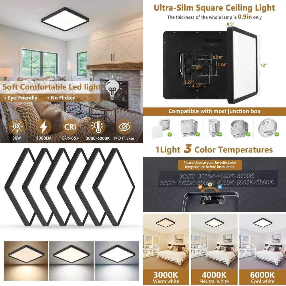 

Набор из 6 квадратных светодиодных потолочных светильников, 12 дюймов, 30 Вт, 3000 люмен, регулируемая цветовая температура 3000K-6000K, идеально подходит для домашних помещений