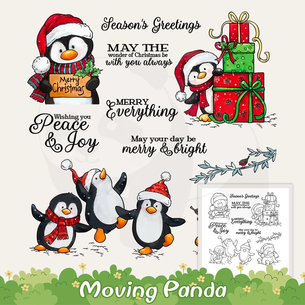 

Winter Cute Penguins Christmas Gifts Cutting Dies Clear Stamp DIY Scrapbooking Metal Dies Silicone Stamps For Cards Crafts Decor