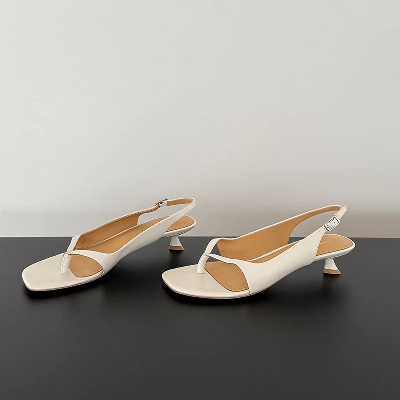 BEAUTODAY Casual Sandals Women Sheepskin Solid Color Square Toe Flip Flop Pumps Back Buckle Strap Ladies Shoes Handmade MS3D037 image 3