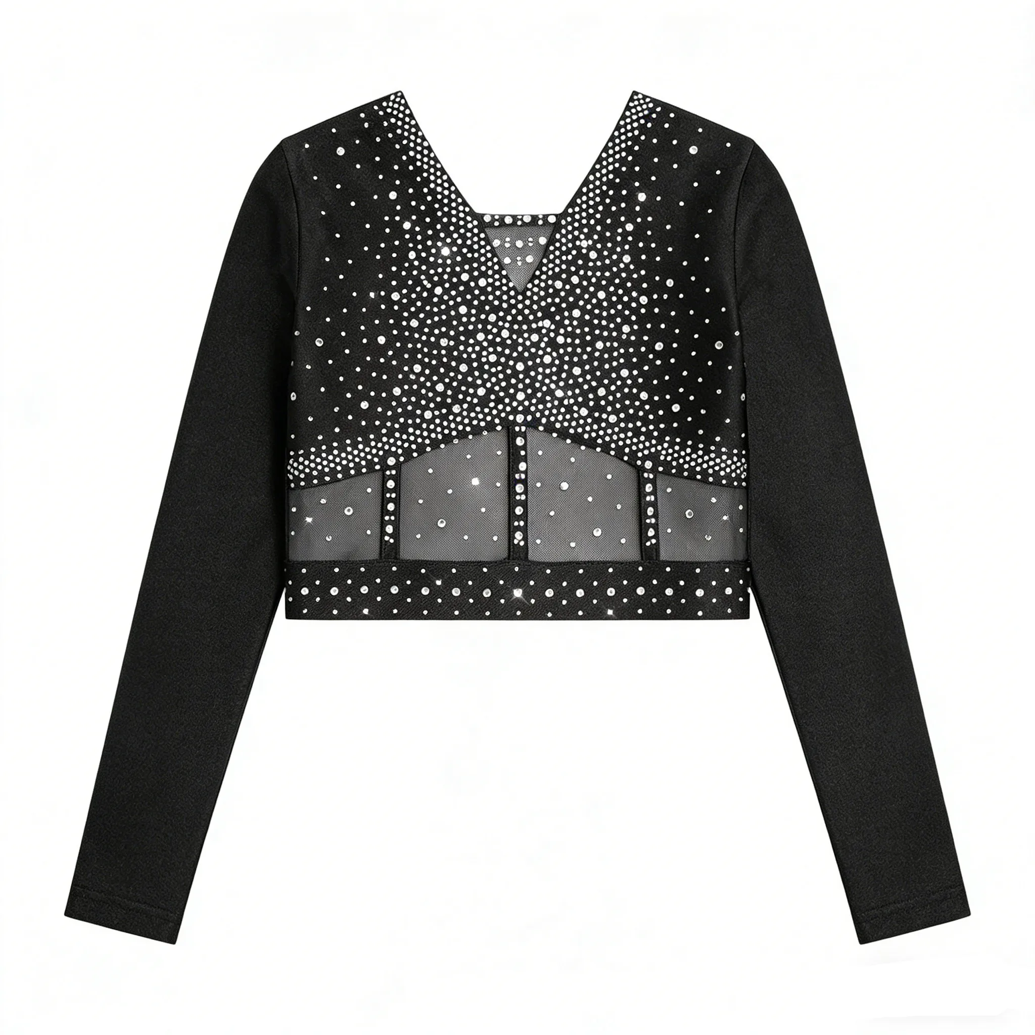 

Детские блестящие топы с длинными рукавами и стразами для девочек, сетчатые, для современных и лирических танцев, фигурного катания, гимнастики, акробатики, костюм