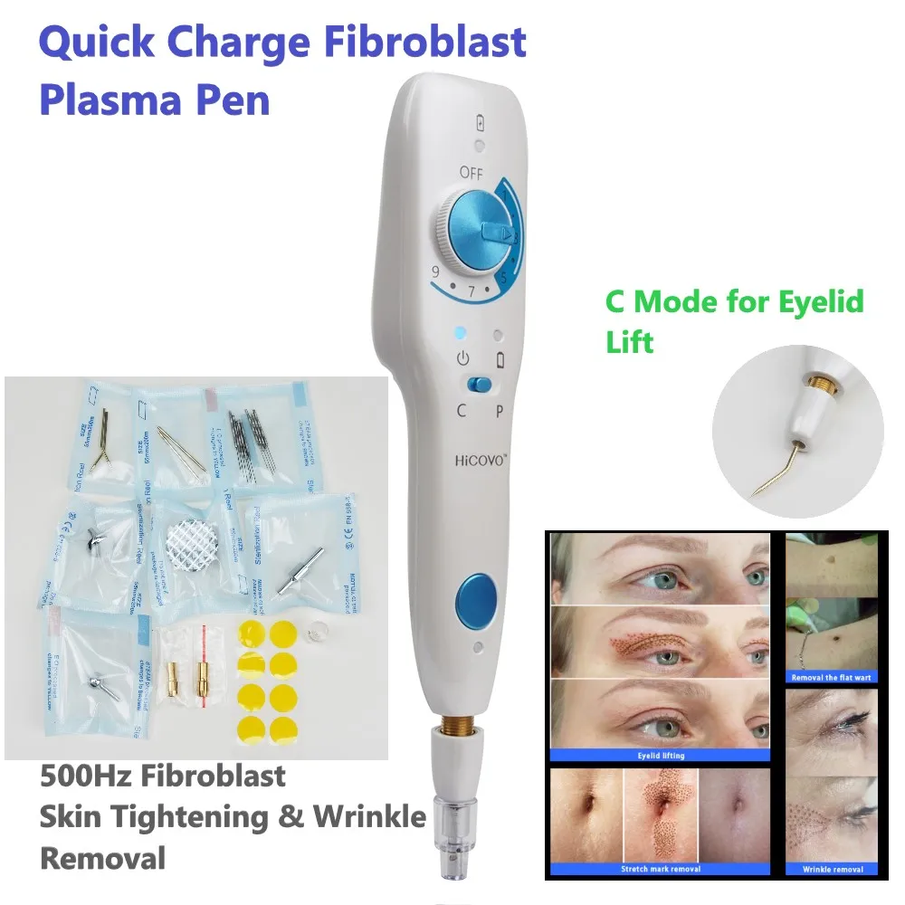 Hicovo Plasma Pen 500Hz Pulse Cold Fibroblast Skin Tighten Quick Charge Wireless Eyelid Lift Acne Treatment Machine