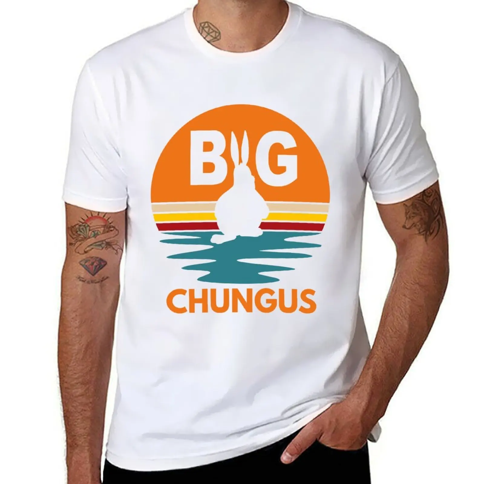 

Big Chungus Shadow Meme Fat Bunny Retro Vintage 70s Sunset T-Shirt cotton t shirts high quality T-Shirt