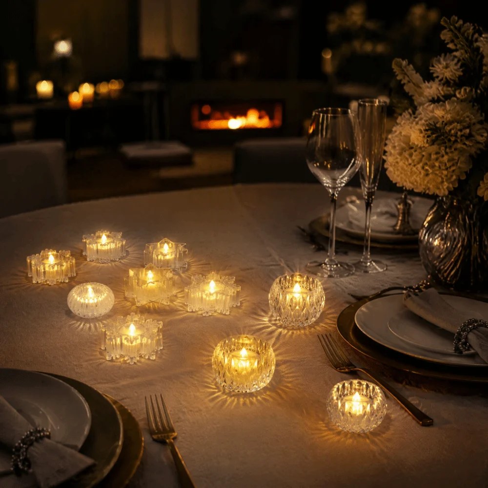 Transparent Flameless LED Candle Romance Warm Yellow TeaLight Candle LED Realistic Flame Electronic Candle Home Holiday