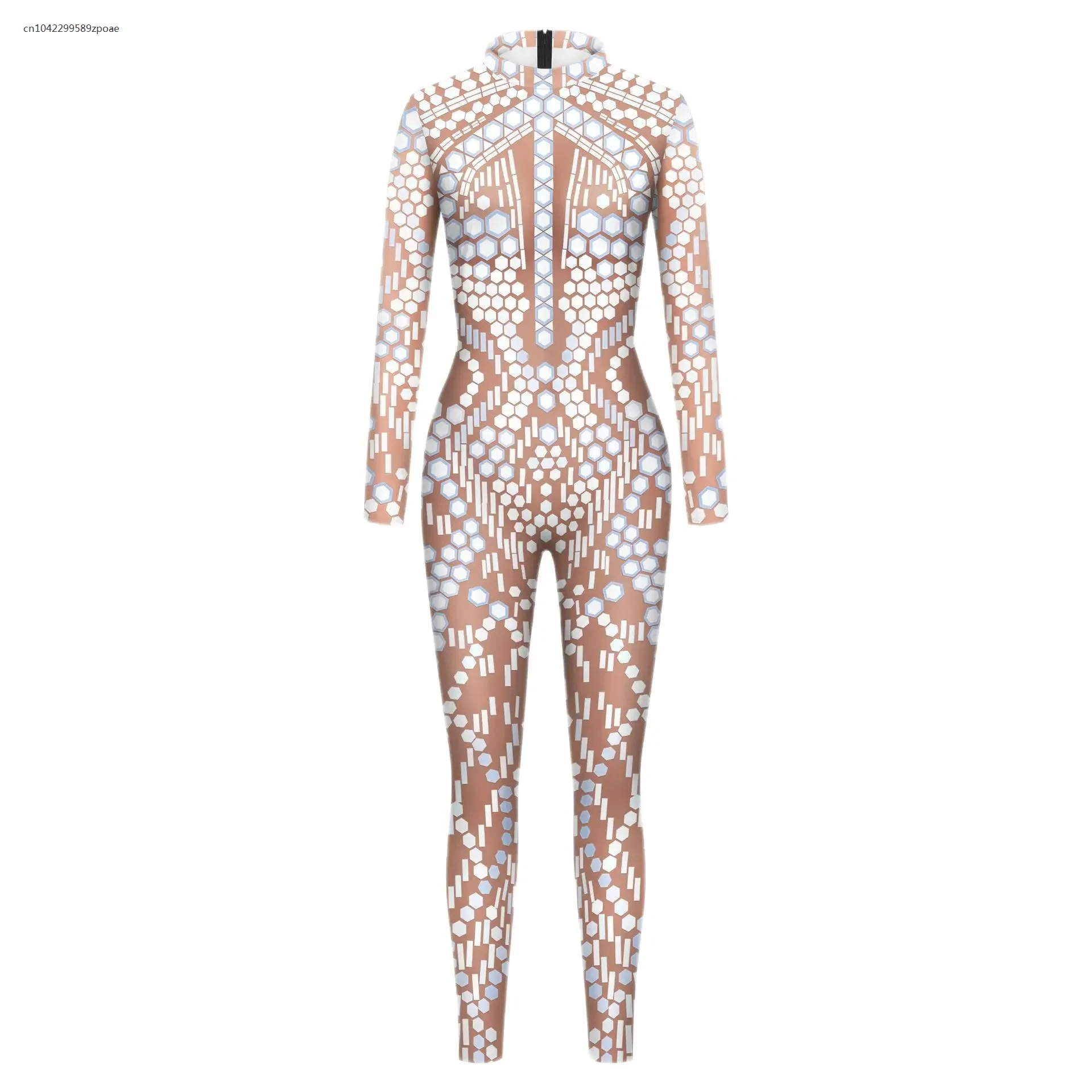 2024 Fashion Women Jumpsuits Sequin Pattern Cosplay Costume Adult Zentai Fitness Bodysuits Long Sleeve Zipper Party Outfit