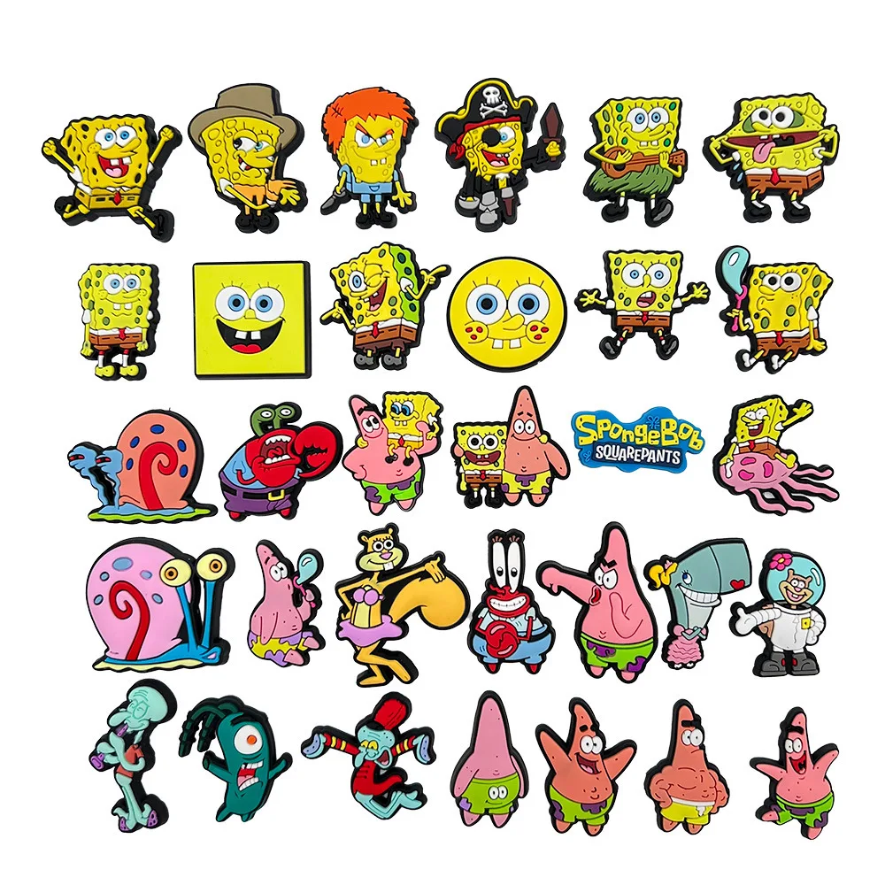 Random 16/32pcs set Cartoon Sponge Character Shoe Charms Set Soft PVC Rubber Decor Pins Figure DIY Decoration for Hole Sandals