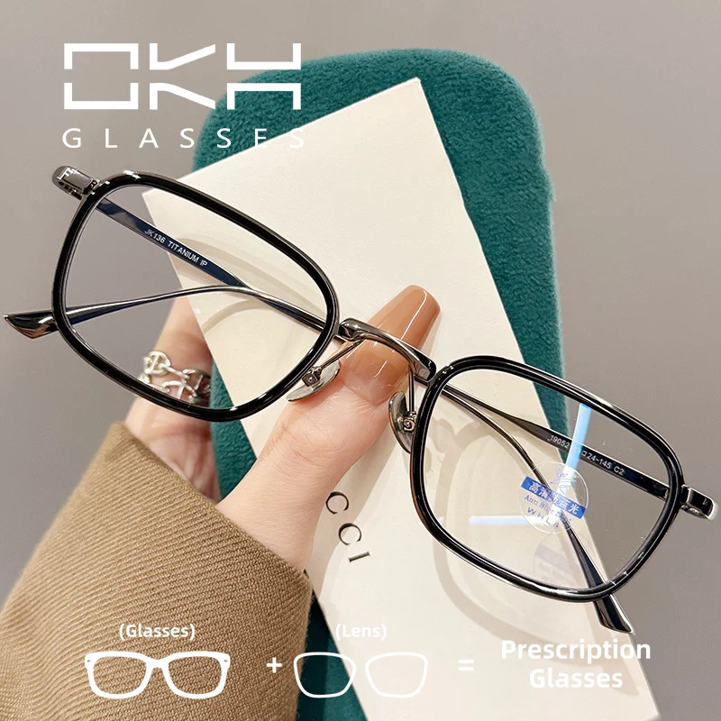 

OKH маленькая квадратная оправа в титановой оправе, мужские и женские очки для близорукости, очки по рецепту для чтения с высоким чувством интеллекта