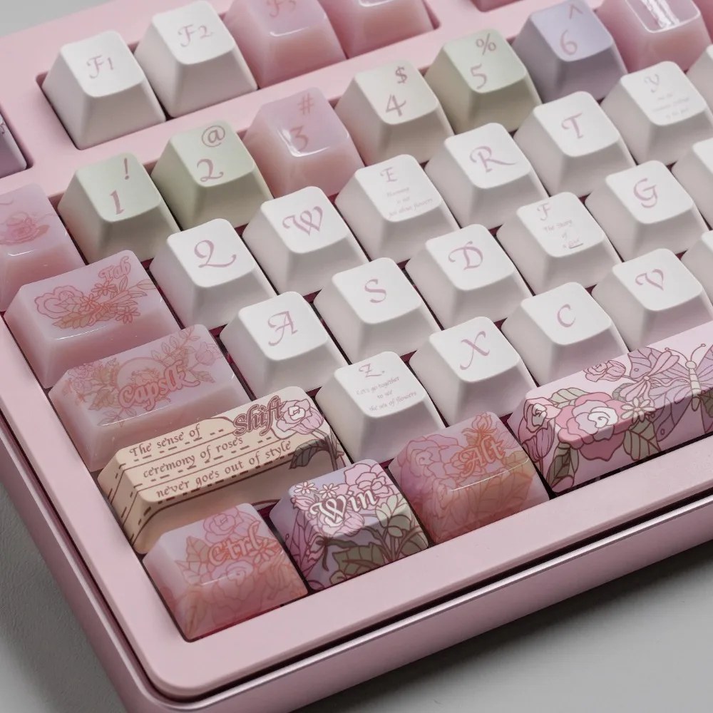 Pink Ballet Keycap Set Custom Fc Profile Vintage Flowers Key Cap Cute Cartoon Point Keycap for Gaming Mechanical Keyboard Gift