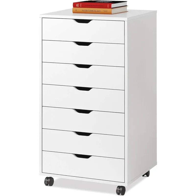 

DEVAISE 7-Drawer Chest, Wood Storage Dresser Cabinet with Wheels, White