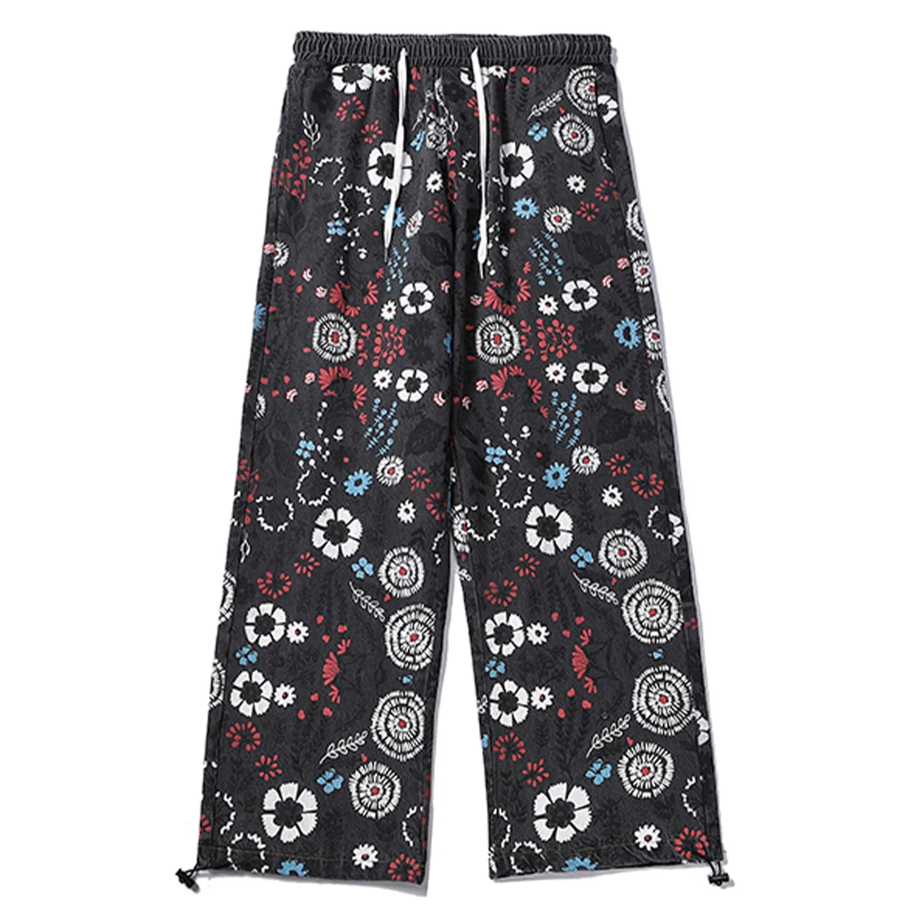 Spring 2022 Harajuku Men's Trousers Oversized Straight-Leg Retro Street Style Embroidery Patchwork Hip-Hop Casual Street Pants