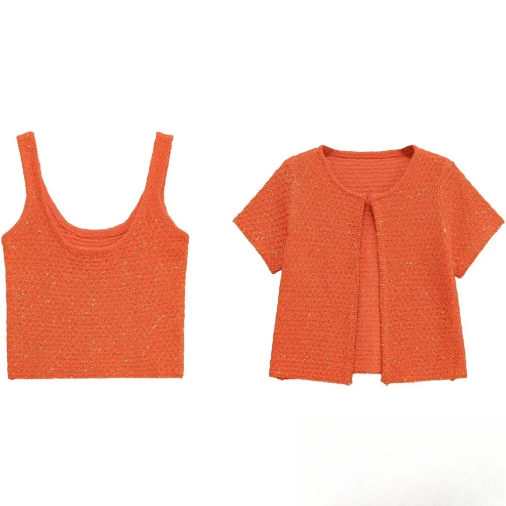 

KONDALA High Street вязаный топ с блестками, женский внутренний жилет с лямкой на шее или кардиган с короткими рукавами, лето 2021, модный повседневный праздничный топ