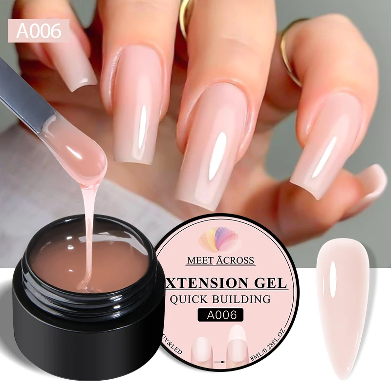 MEET ACROSS Nude Pink Quick Extensions Gel White Construct Gel Nail Polish Semi Permanent Nail Extend Auroras Glitter Gel Polish