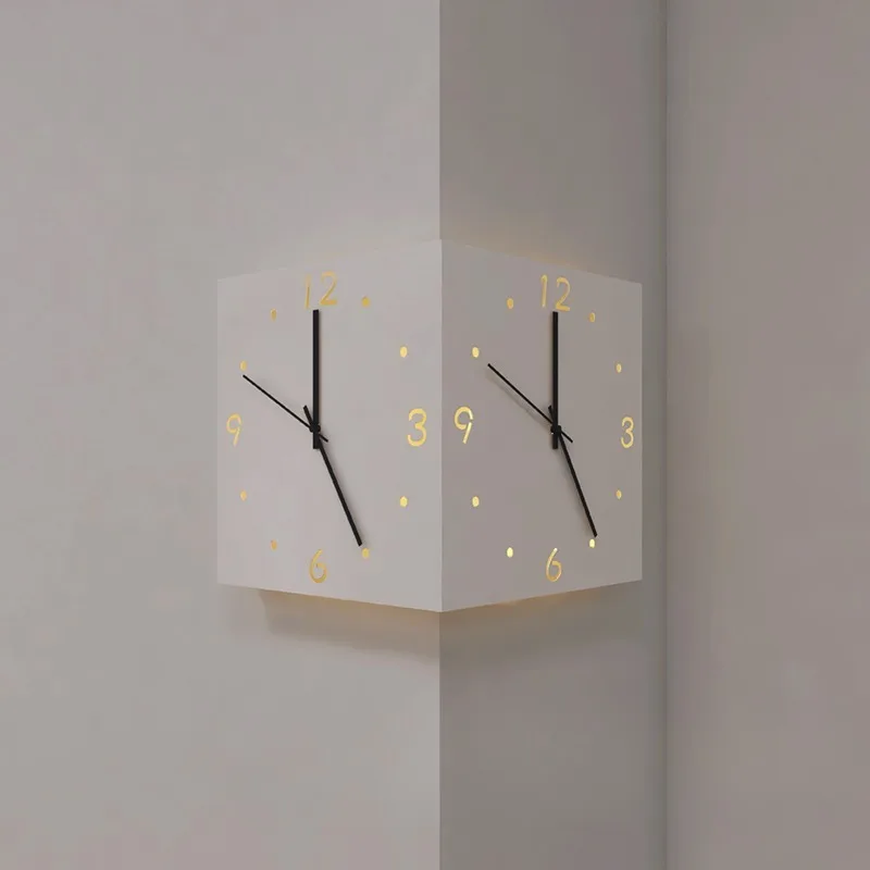 Corner Double Side Wall Clock Silent Luminous Square Living Room Wall Clocks Luxury Aesthetic Modern Creative Home Decorations