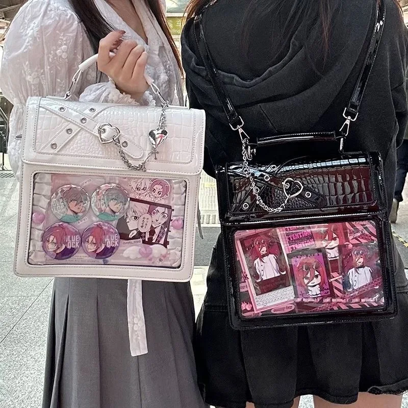 School Ita Bag Trendy Gothic Spice Girl Mochila Transparent Mochilas Mujer Chain Heart Backpack Multi-function Square Women Bags