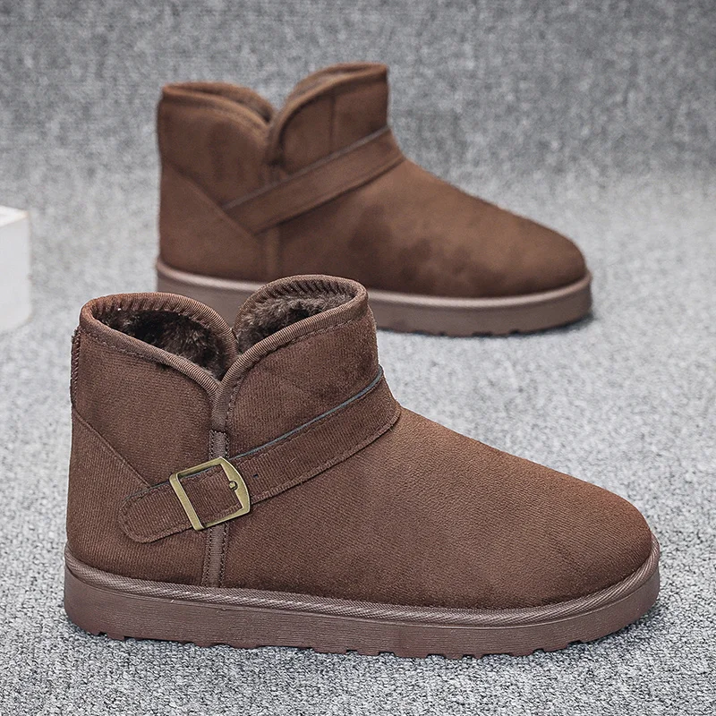 

Brown Suede Winter Boots Men Women Plus Size 46 47 Buckle Platform Men’s Snow Boots 2024 Warm Plush Boots For Men botas de nieve