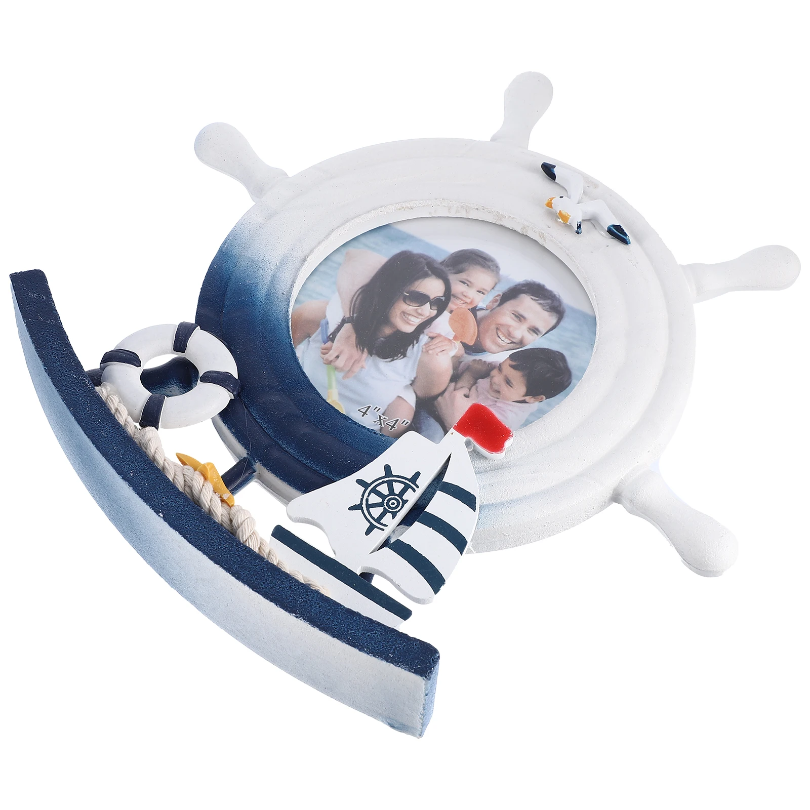 

Creative Photo Frame Steering Wheel Rustic Picture Holder Desktop Decoration Nautical Mediterranean Glass Home Decor