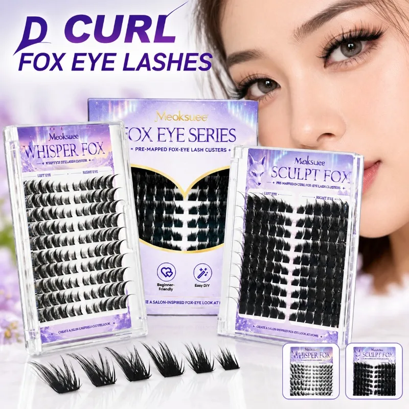 D Curl Fox Eye False Eyelashes 8-14mm Mixed Length DIY Segmented Cluster Lashes with Glue Self Grafting Individual Lash Clusters
