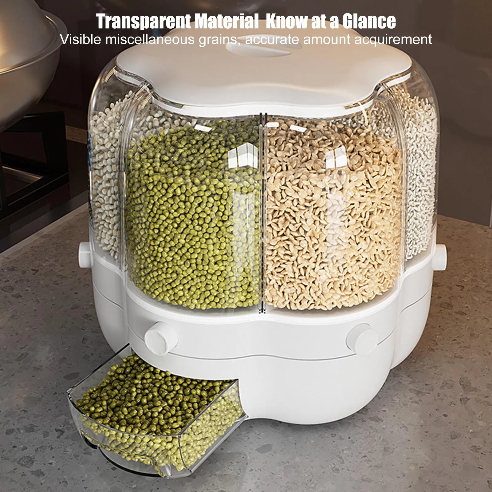 

33lbs Rotating Dry Food Dispenser Large Capacity Rice Storage Container Round Rice Bucket For Grains Snacks Candy Coffee Beans