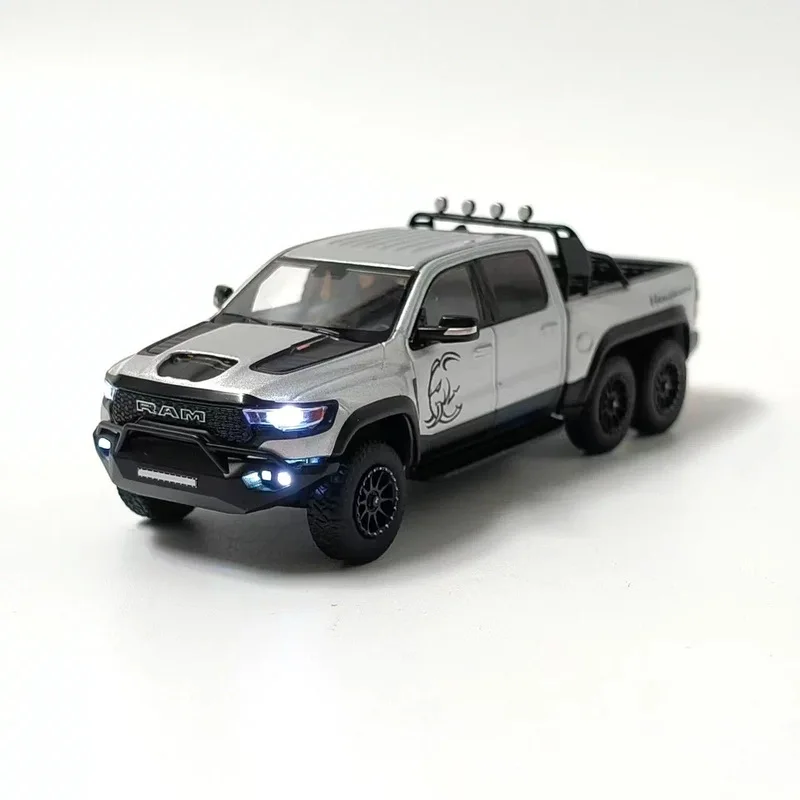 596 1/64 Chevrolet Impala NYPD x Dodge Ram 1500 TRX Hennessey Mammoth 6×6 with Working Lights Diecast Car Model