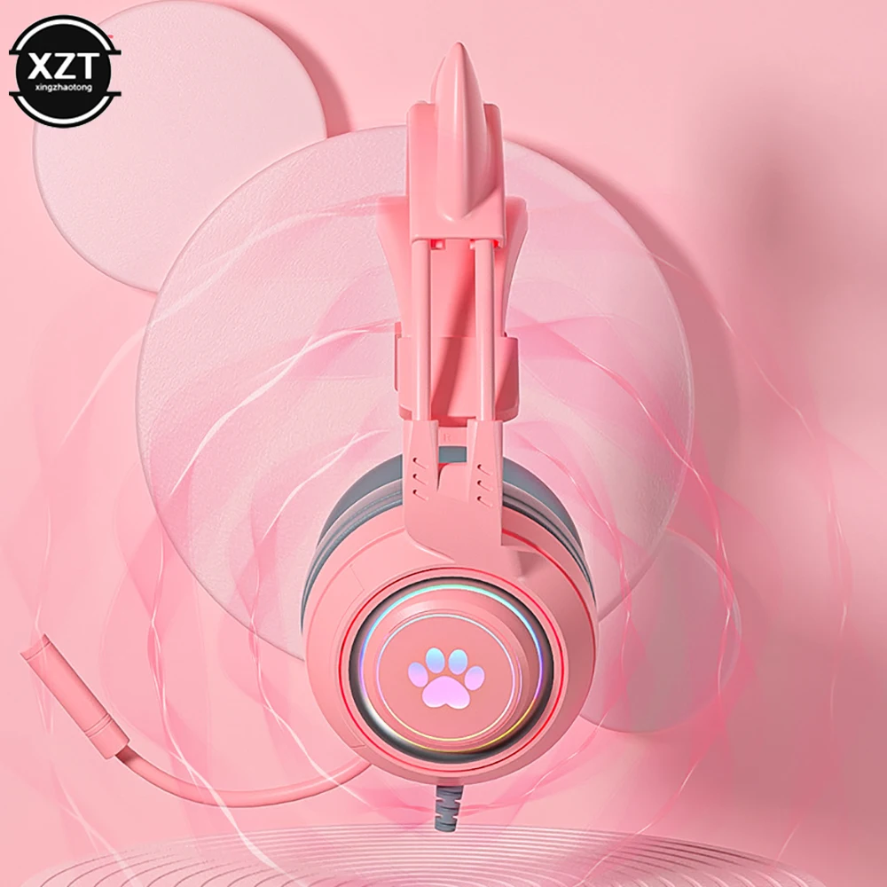 Casque de jeu Cat Ear pour PC, ordinateur, ensembles de sauna de jeu avec microphone, bruit Cancell, filaire, prise USB 3.5mm, PS4, Xbox One
