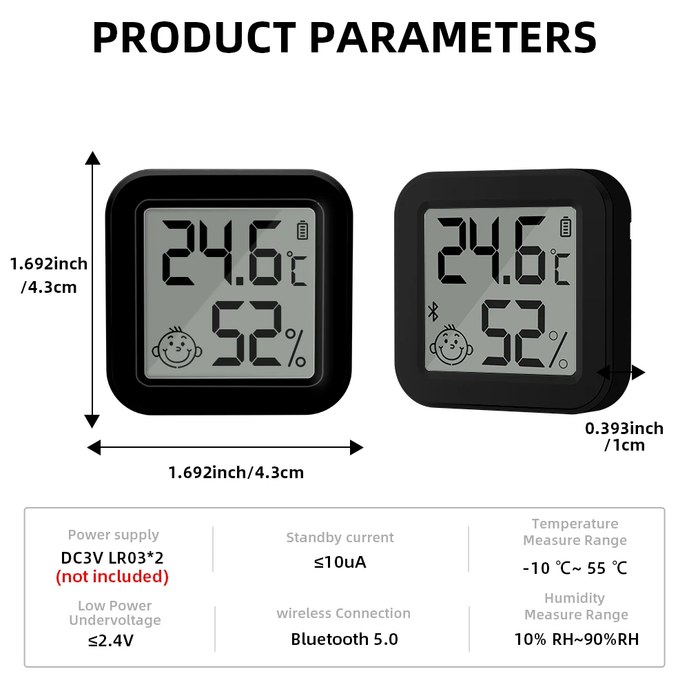 ONENUO Tuya Bluetooth czujnik temperatury i wilgotności Mini cyfrowy wyświetlacz LCD z termometrem sterującym pilot aplikacji higrometr czarny