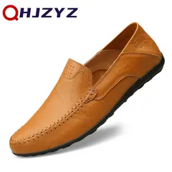 Sapatos de couro genuíno masculino, Mocassins italianos casuais, Mocassins de luxo, Deslizamento formal em sapatos masculinos de barco