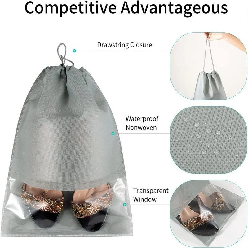 Non-Woven Drawstring Shoe Storage Bag,Dustproof Travel Shoe Bags with Rope for Sports Shoes Pouch Organizers with Visible Window