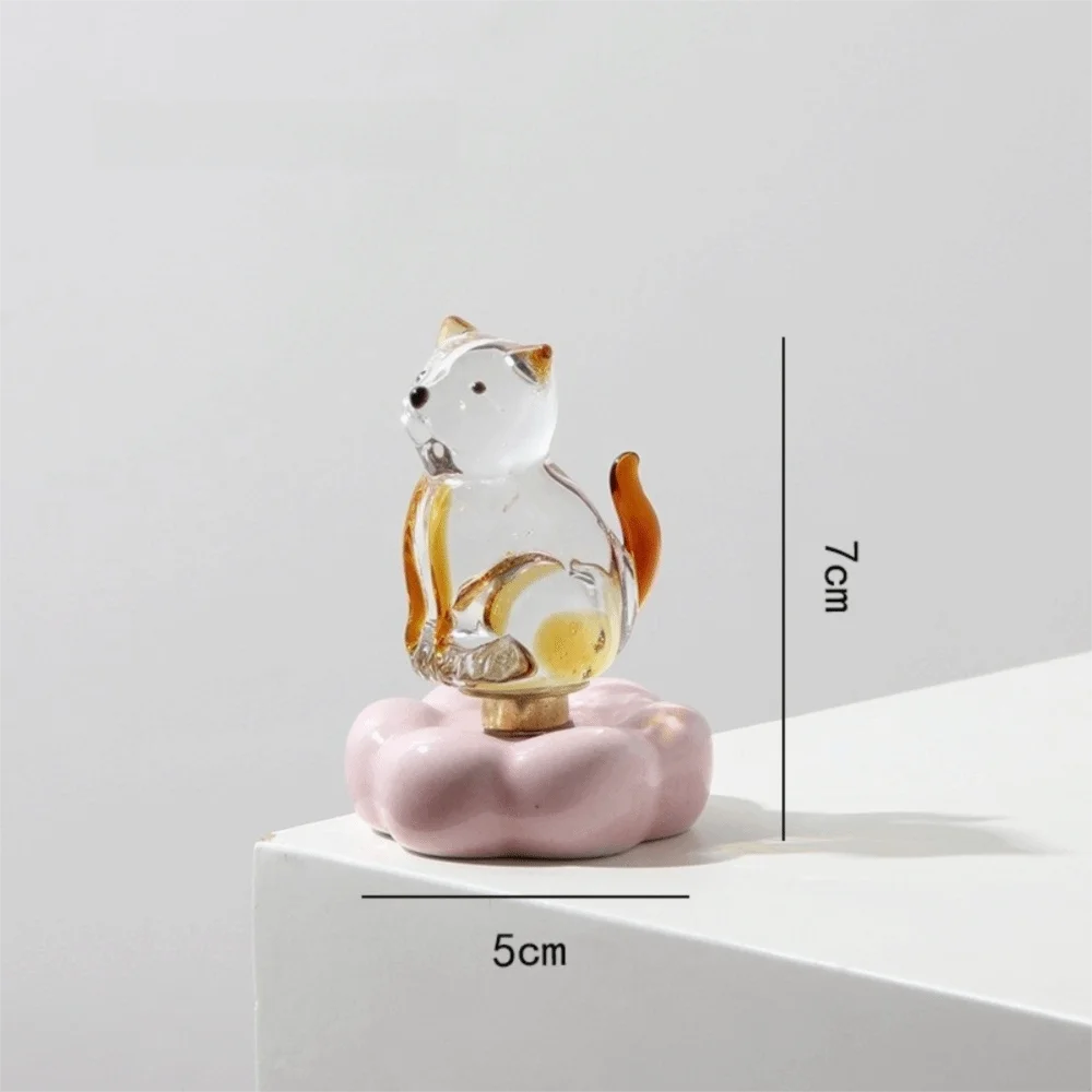 Glass Glass Cat Figurine Rotating Base Ceramic Crystal Cat Ornament DIY Assembly Transparent Finish Glass Animal Ornament