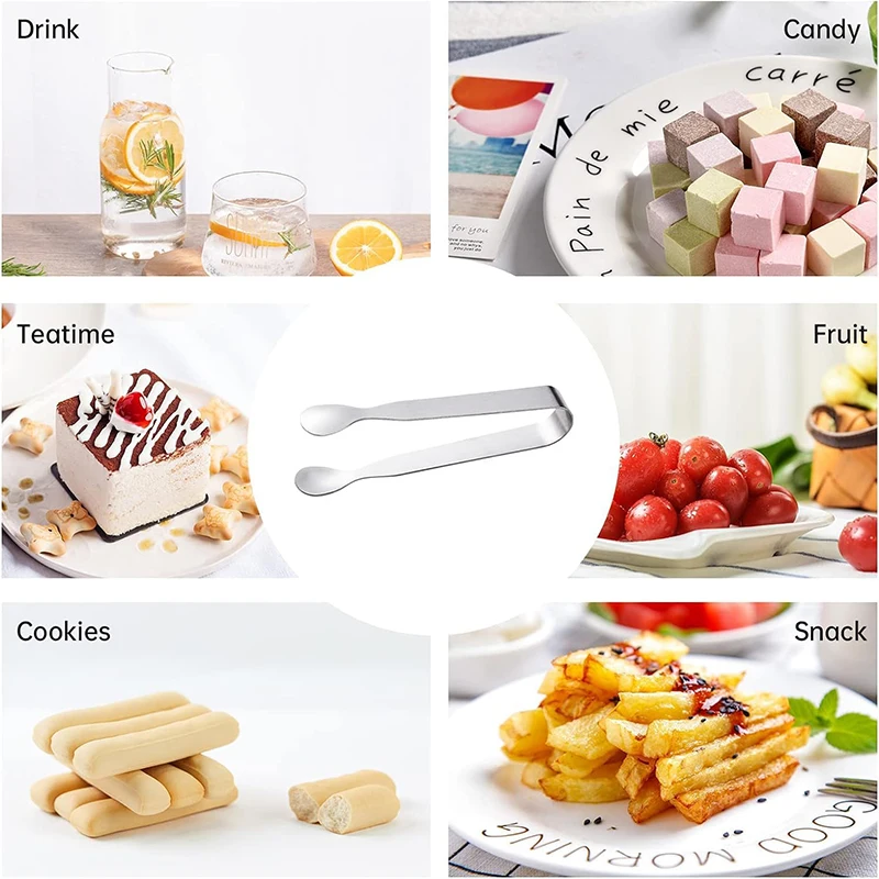 2/6Pcs Stainless Steel Ice Tongs Sweet Tongs Set 11cm Ice Tongs Small Serving Tongs for Sugar Desserts Party Coffee Ice Wine view 3