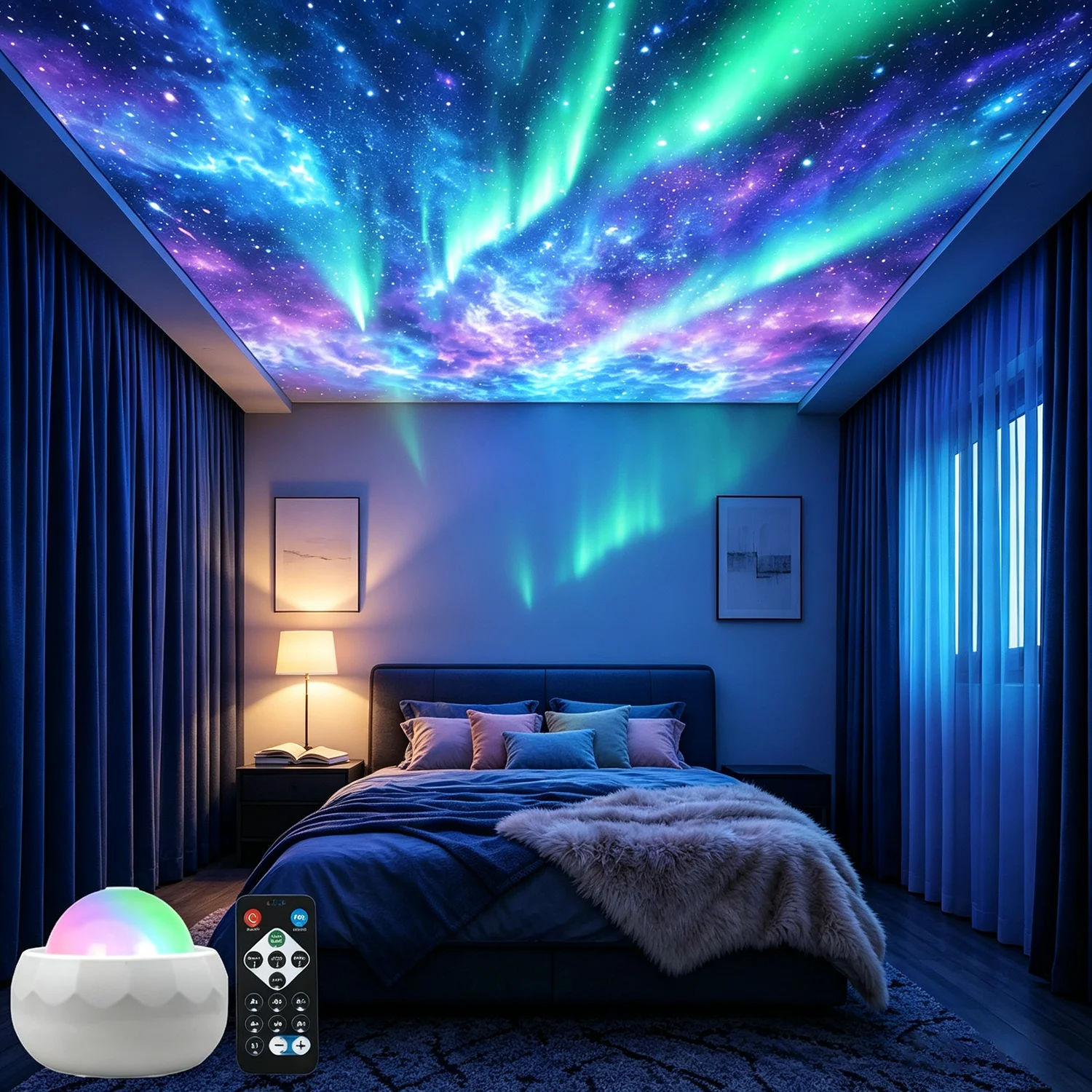 Starry Sky Projector Light 7 Colors RGB LED Night Light with Remote Control Rotation Dimmable USB Powered for Home Theater Deco