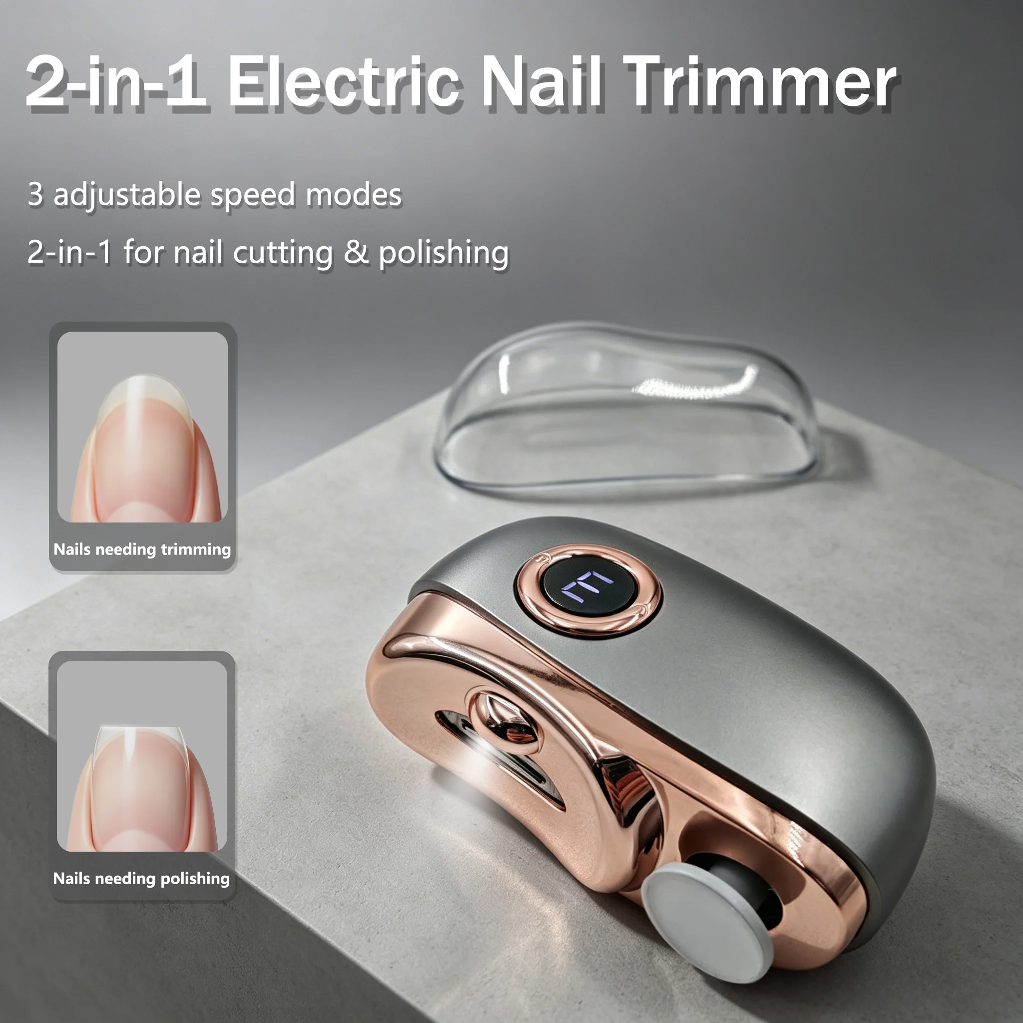2 in 1 Electric Nail Clippers Polishing Automatic Trimmer with LED Light Rechargeable Portable Safe Tool for Nail Care 2026 New
