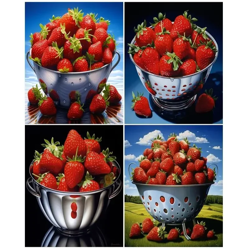 586315 Oil Painting By Numbers Strawberry Fruit DIY Frame Pictures By Number Paint On Canvas Home Decoration 40x50cm