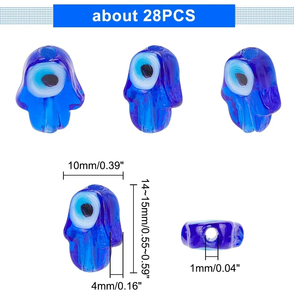 Circa 28 pezzi di perline di mano di Hamsa malocchio mano di perline di vetro di murano fatto a mano malocchio piatto kit per la creazione di malocchio