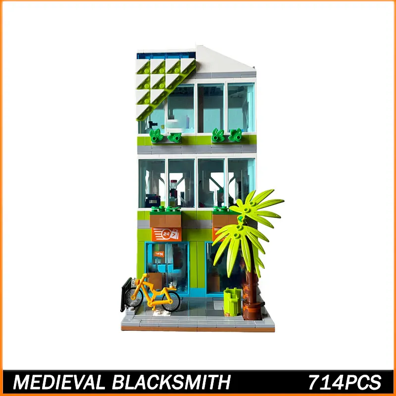 

Building Block MOC Street View City Apartments 3 Storey Modular Alternate Model Brick Toys Creative Education Xmas Gifts