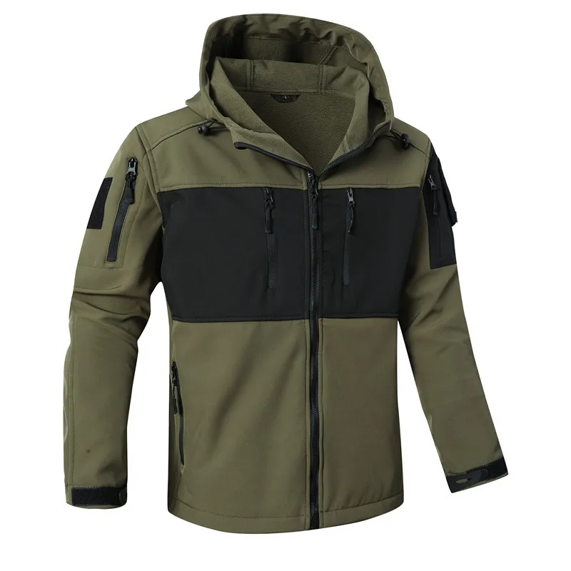 

New Fashion Men Outdoor Hooded Softshell Jackets Fleece Warm Coats Quality Male Windproof and Waterproof Travel Jackets Size 3XL