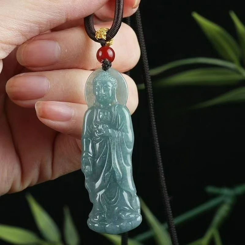 

Natural Blue Water Jade Carving Three-dimensional Buddha Pendant Fine Jewelry Accessories Personalized Couple Amulet Gift
