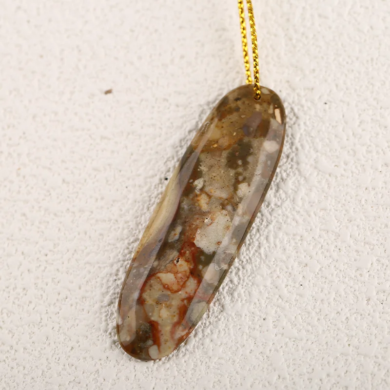 Multi-Color Mushroom Jasper Carving Pendant for Necklace Stone Fashion Natural Jewelry 60x19x6mm 11g