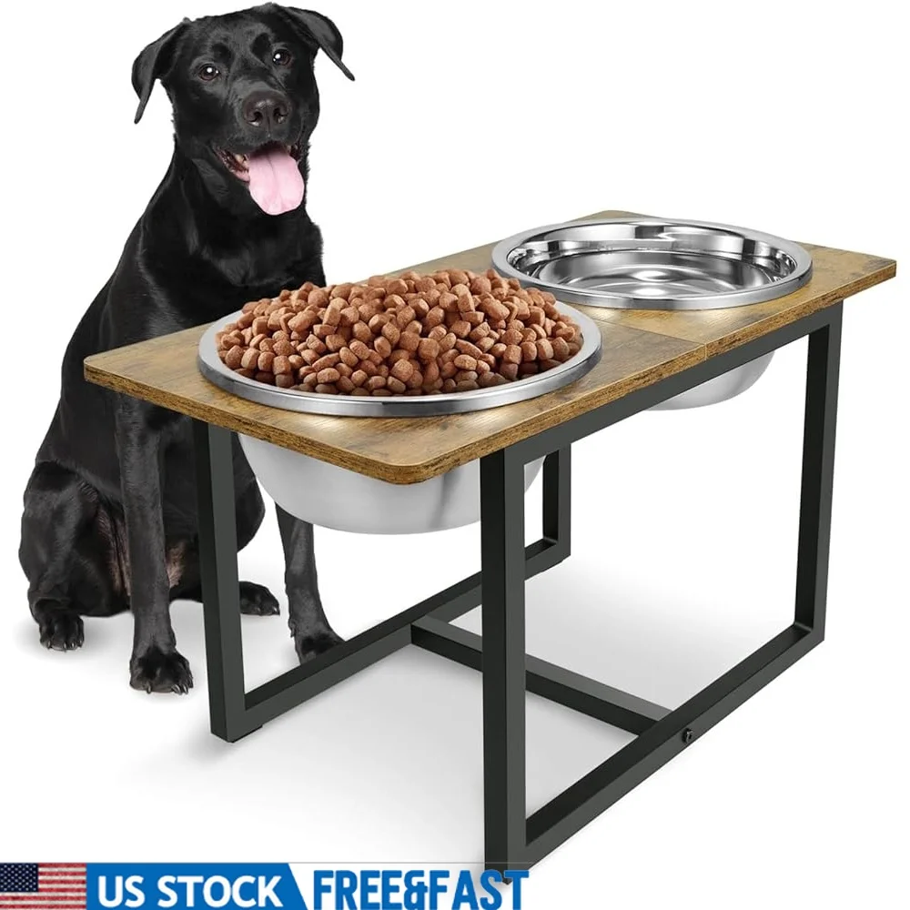 

Elevated Dog Bowls Large Dogs Raised Stand with Two X-Large Stainless Steel Bowls Joint Pressure Relief Easy Clean Non-Slip