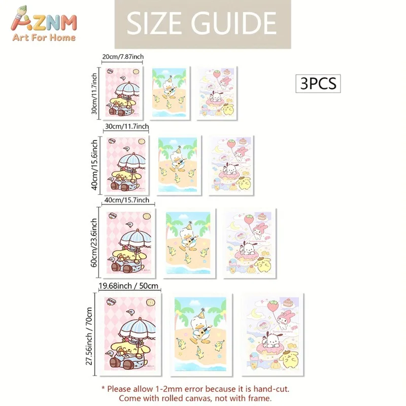 AZNM Unframed Canvas Wall Art Pompompurin Pekkle Pochacco My Melody Beach Vacation Donut Candy Sanrio Poster Summer Cute Kids