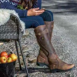 Stivali donna tacchi alti al ginocchio stivali lunghi in pelle scamosciata al ginocchio alti alla coscia quadrati stivali in pelle da donna taglie forti stivali da moto