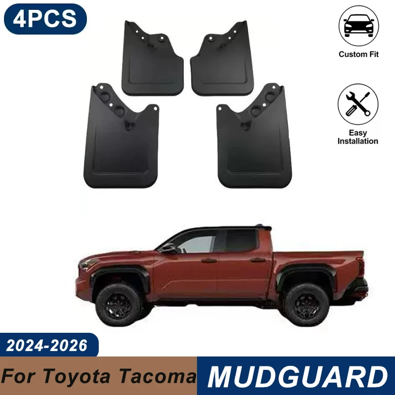 4PCS Car Mud Flaps For Toyota Tacoma 2024-2026 Waterproof Anti-Splash Fender Mudguards Auto Exterior Accessories