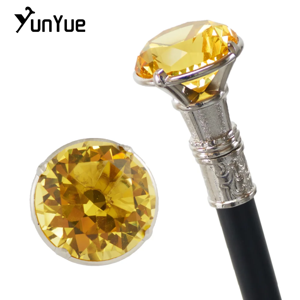 

White Yellow Diamond Type Walking Cane Gentleman Elegant Fashion Decorative Walking Stick Vintage Cosplay Crosier Knob Sceptre